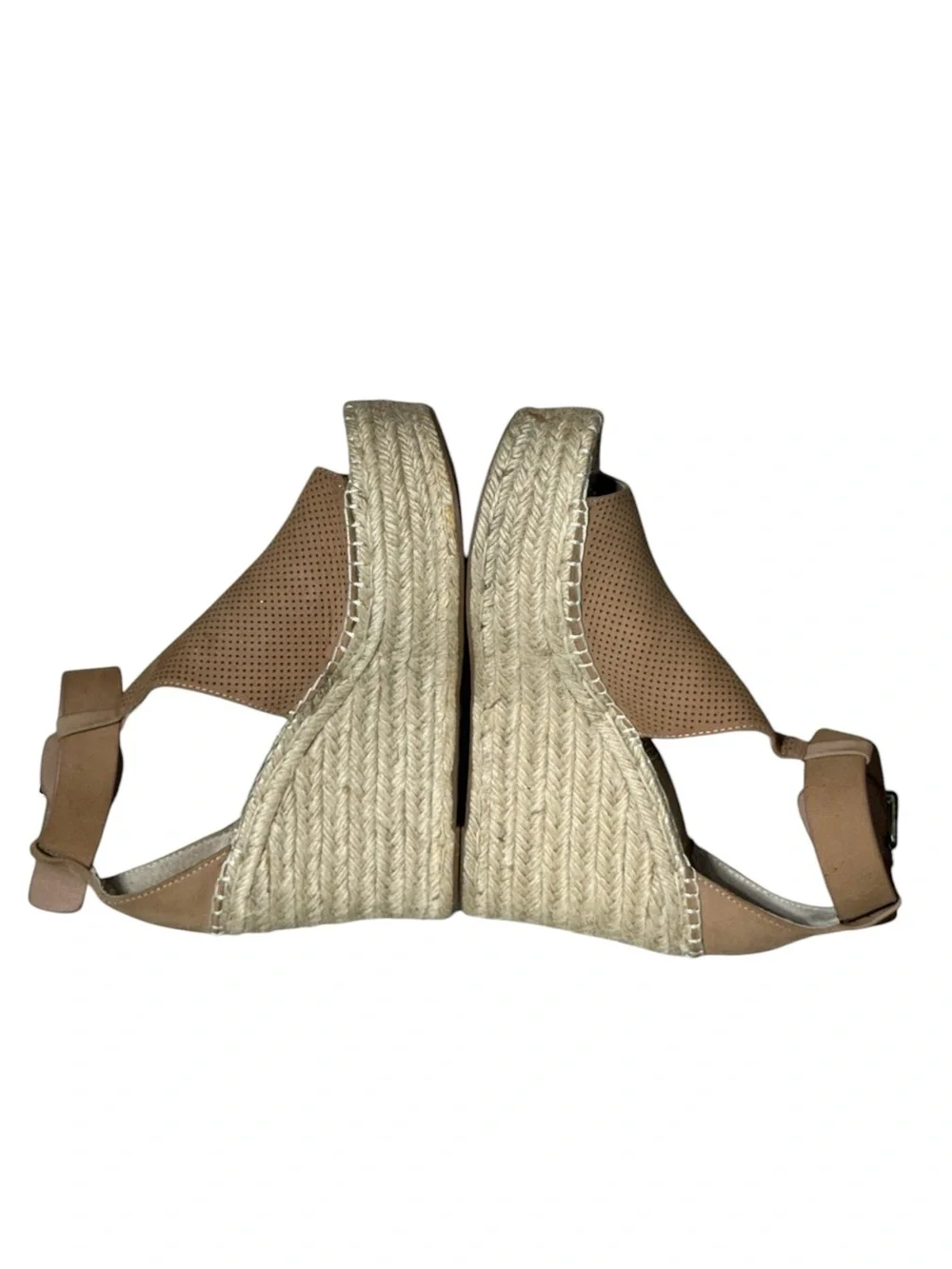 Marc Fisher Mlannie Perforated Leather Espadrille Wedge Sandals Brown Tan Size 7